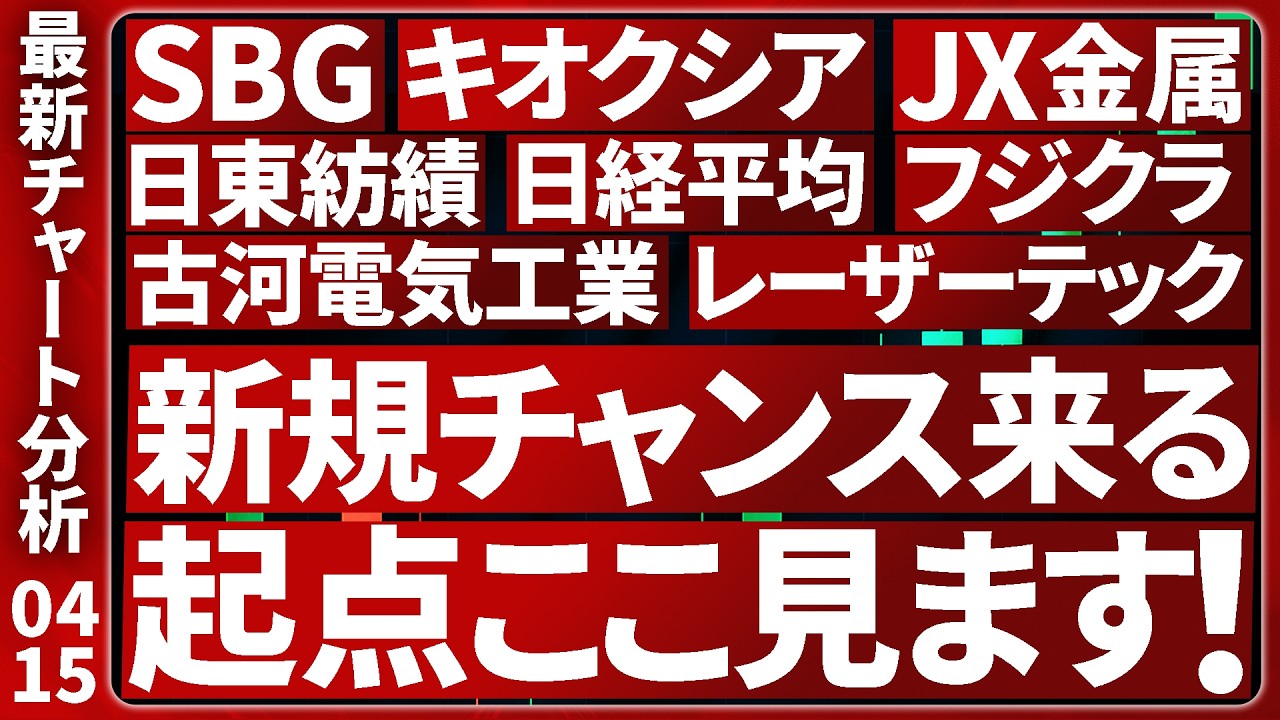 4/15【損小利大の場所】日本株の最新テクニカル分析！注目個別株７選のトレード戦略を徹底解説します【日経平均・JX金属・キオクシア・日東紡績・フジクラ・古河電気工業・レーザーテック・SBG】