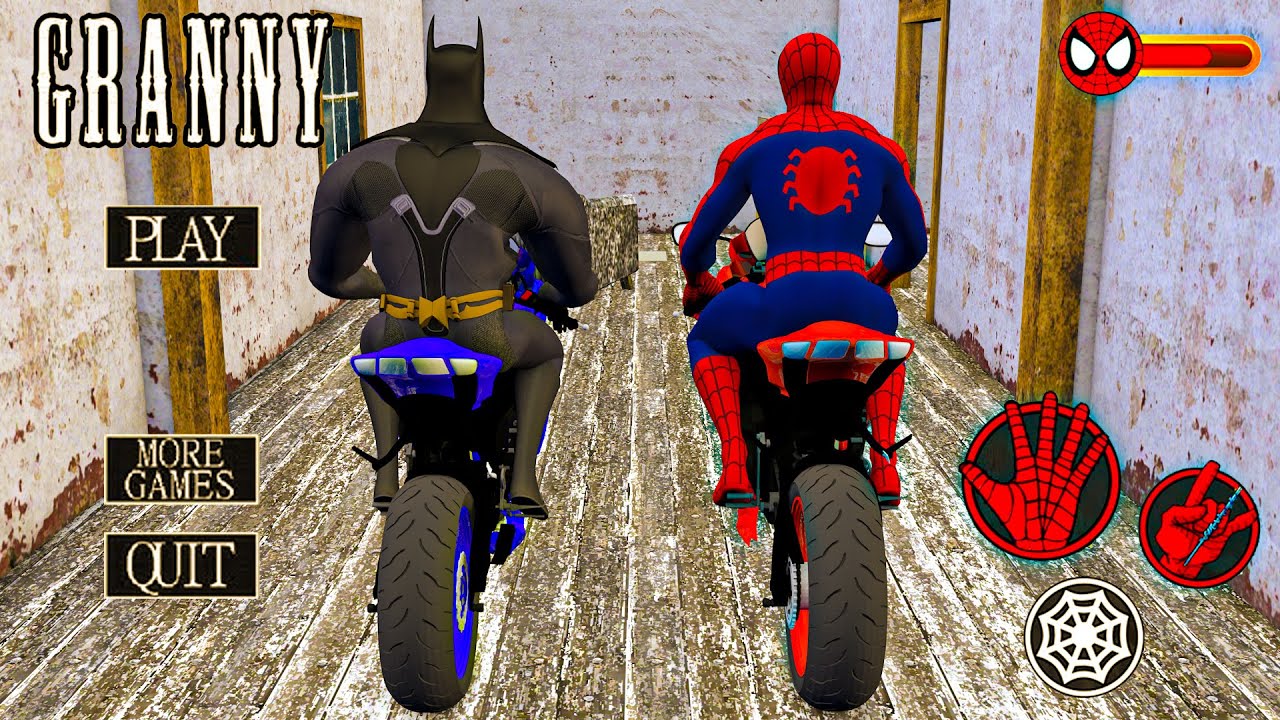 Playing as SpiderMan x Granny x Grandpa x Labubu Baby Team rides a motorcycle in Granny House