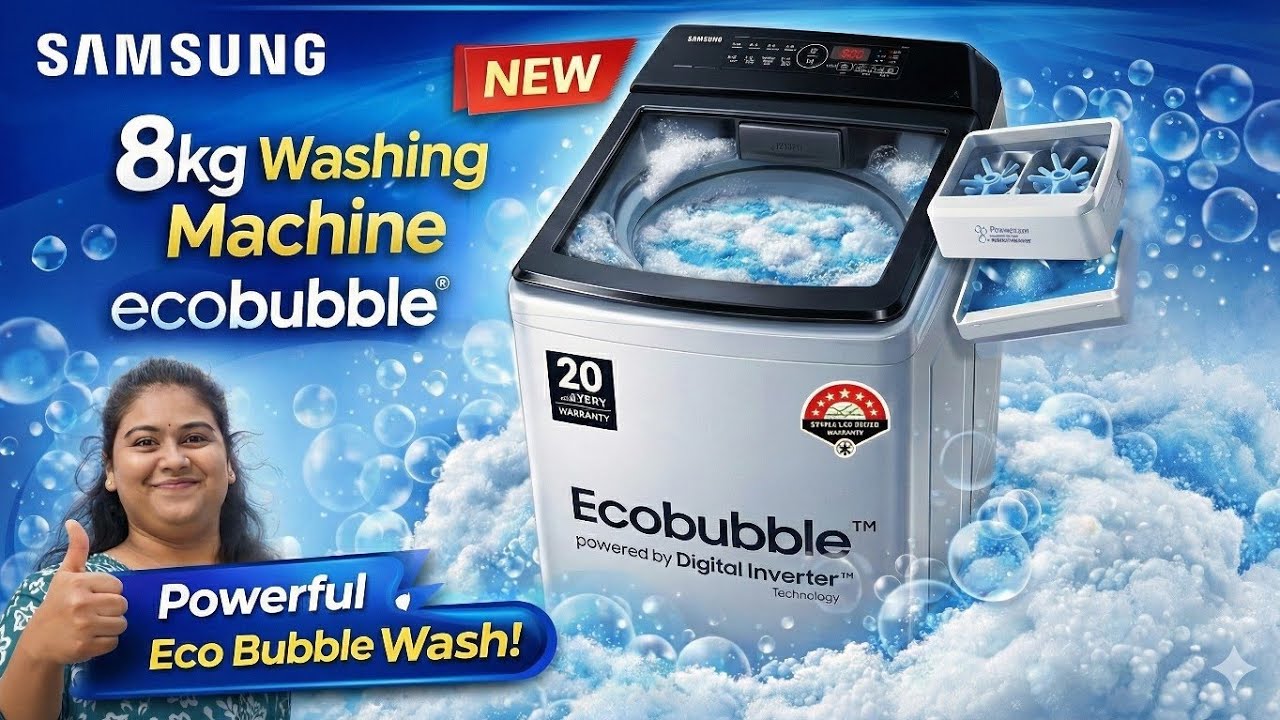 Samsung EcoBubble 8 kg Washing Machine – Smart Wash, Powerful Clean! 🚿”“Deep clean. Less energy. 💯”