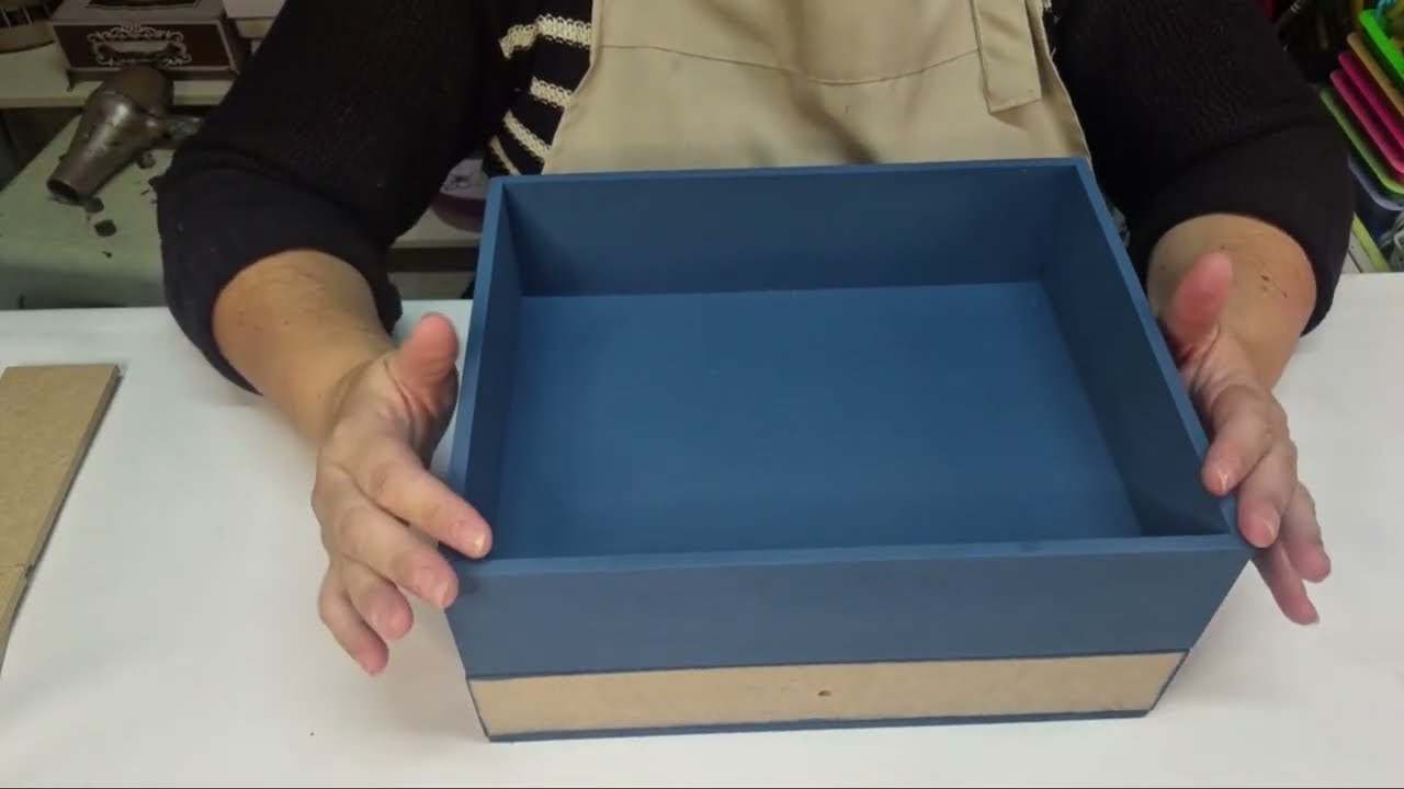 Organizador com pátina linho (jeans) e decoupage com Slim Paper