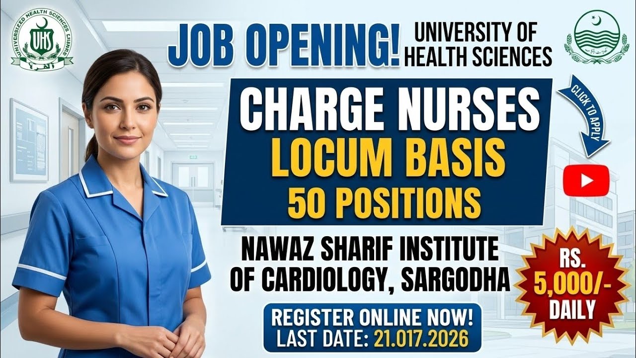 Charge Nurse Jobs 2026 | Rs. 5,000/Day | Nawaz Sharif Institute of Cardiology Sargodha (50 Posts)