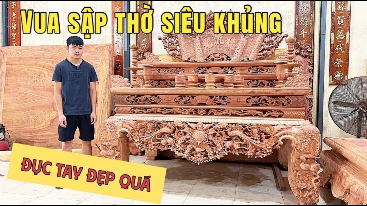 Vua Sập Thờ Tam Cấp Gỗ Hương Đá Đục Tay Vip - Mẫu Sập Thờ Đẹp Nhất Hiện Nay
