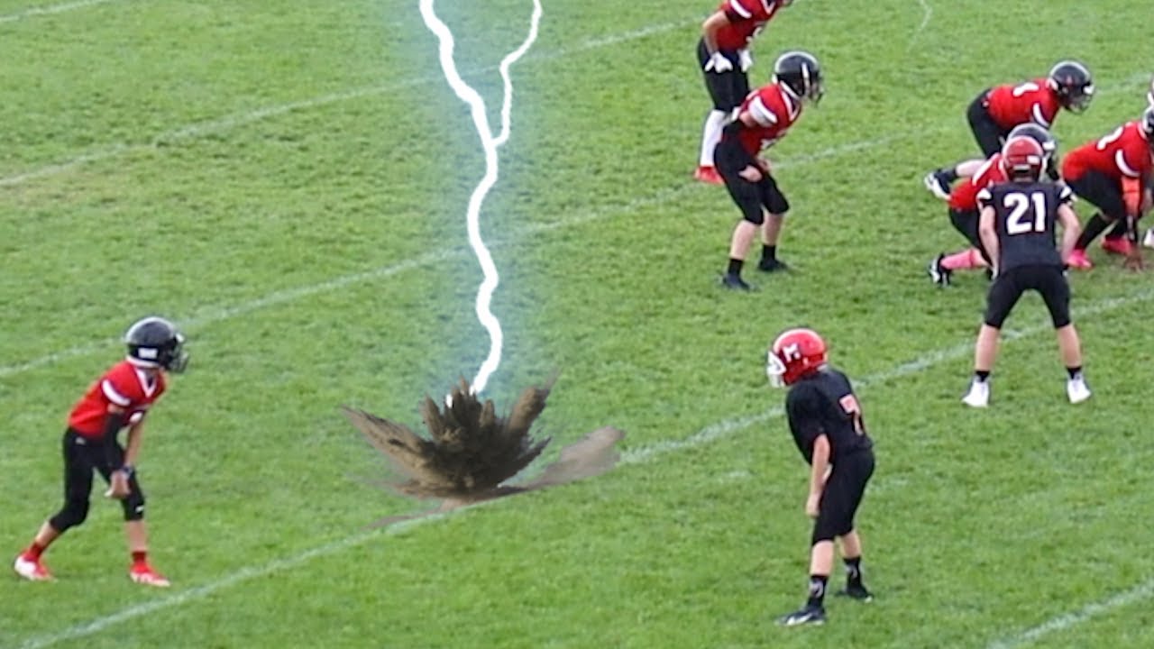 FOOTBALL FIELD STRUCK BY LIGHTNING DURING GAME!
