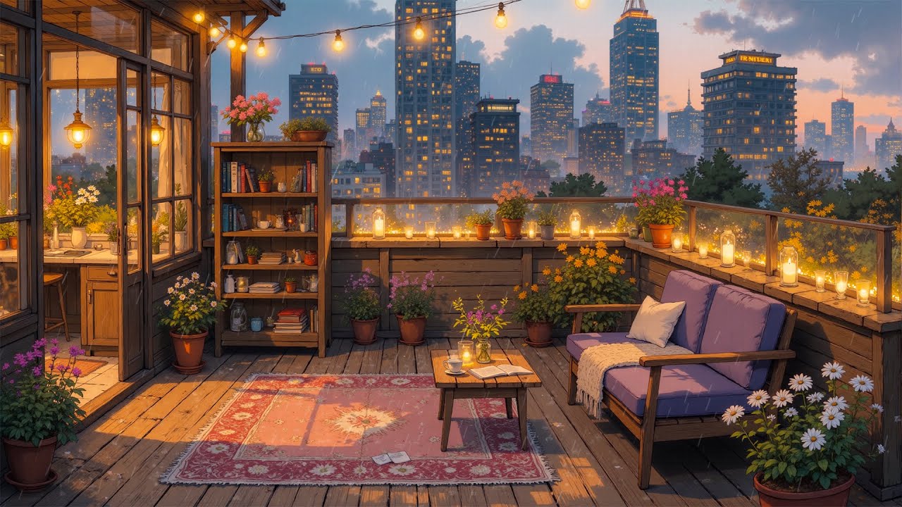 Japan Balcony in the Soft Night Rain 🌙Chill Lofi Beats for Relaxation, Rest, and Peaceful Sleep