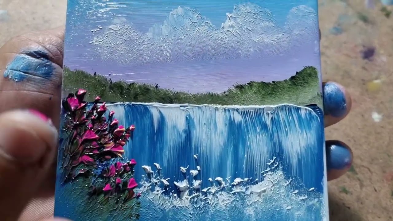 Finger Painting Coaster size 4x4 WATERFALL