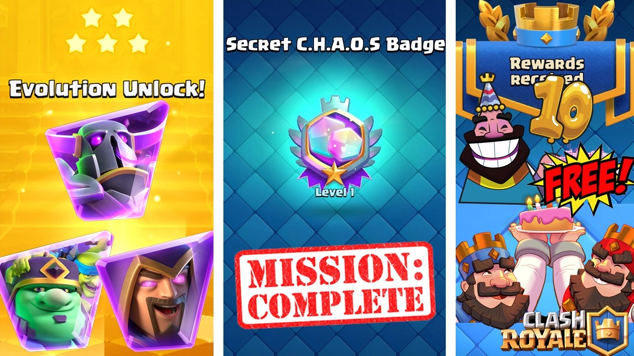 Free Evolution for EVERYONE, Free Emote and How to get ALL SECRET Badges in Chaos Mode Clash Royale