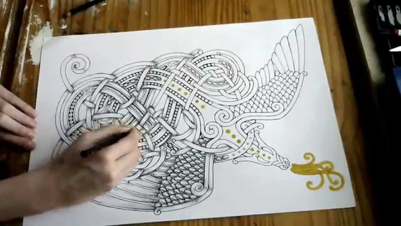 Norse/Celtic Knotwork - Timelapse Drawing + gilding