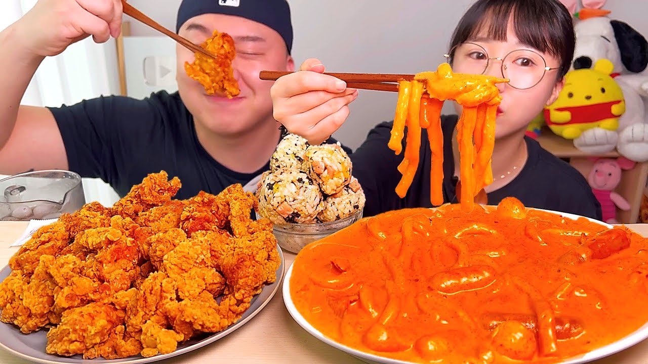 남자친구랑 태리로제 투움바떡볶이🍝 닭강정🍗 먹방 Mukbang