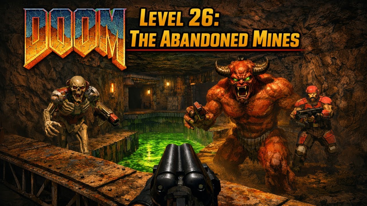 Doom 2 1994 play-through - Level 26: The Abandoned Mines