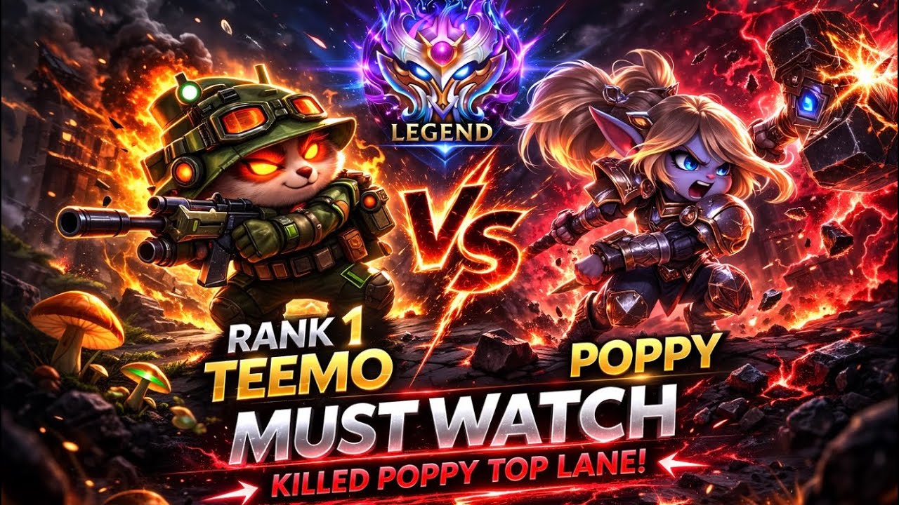 Rank 1 Teemo VS Poppy Top Lane FIRST BLOOD Poppy | Legendary Ranked 4K WildRift Gameplay