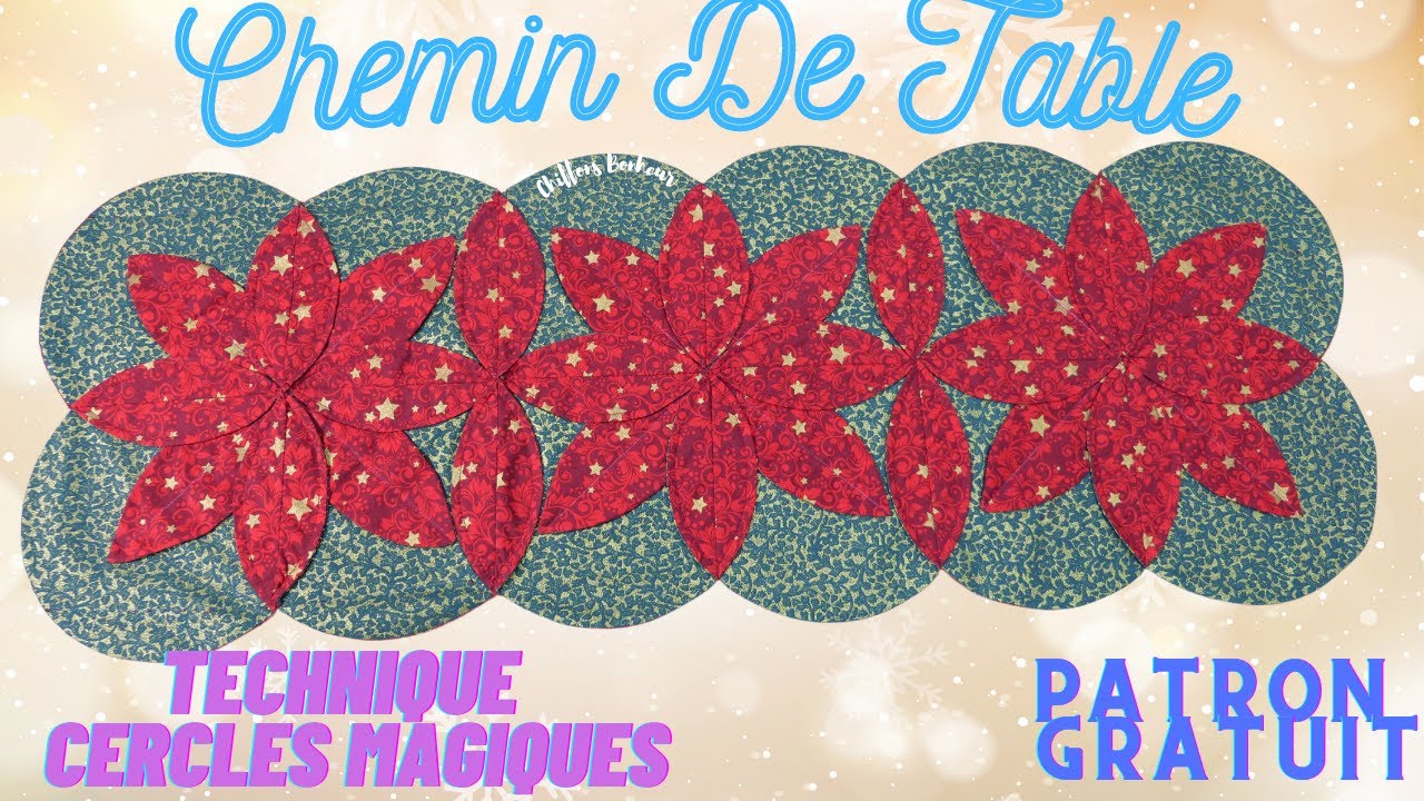 couture d'un Chemin de Table de Noël avec des cercles magiques, caminho de mesa natalino