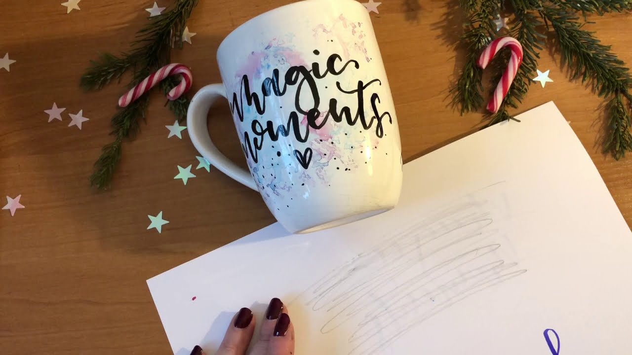 Vlogmas 15 - malujemy kubek, prosty lettering, brush peny edding  do porcelany