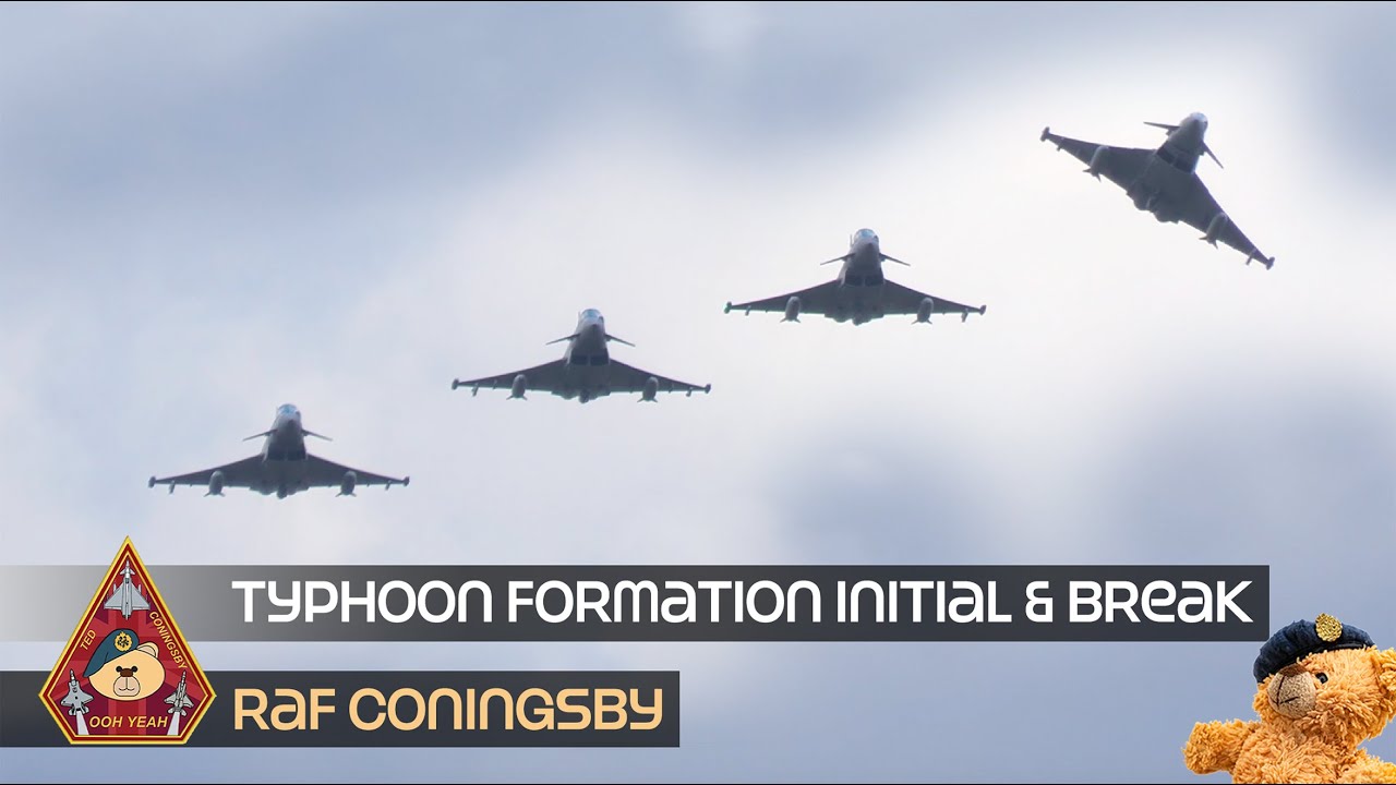 29 SQUADRON EUROFIGHTER TYPHOON FOUR-SHIP FORMATION INITIAL AND BREAK • QRA STATION RAF CONINGSBY