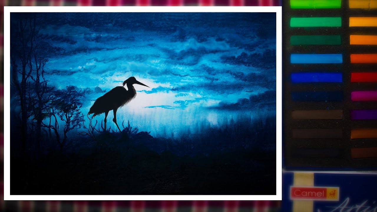 how to draw a heron step by step easy/ heron bird drawing soft pastel/  heron at sunset hackett bird