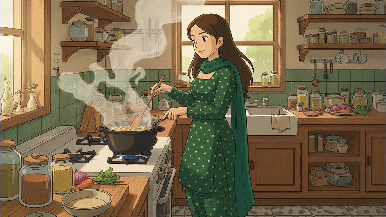 Rainy Day Village Life of a Mother and Daughter  Ghibli-Style Rural Routine in an Isolated Farmhouse