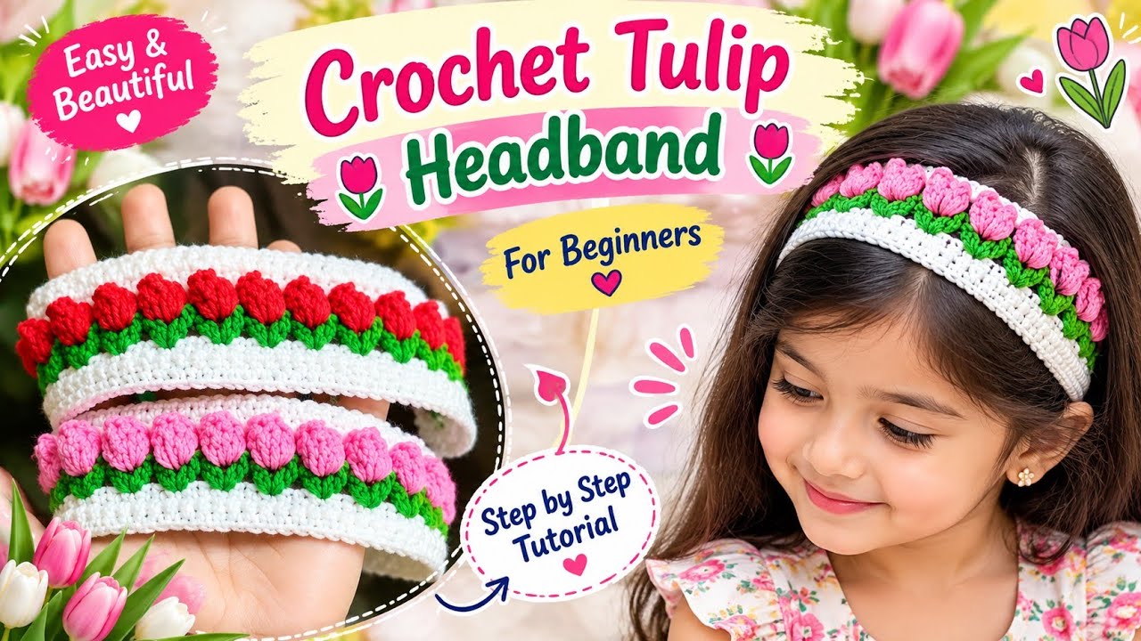 Crochet Tulip Headband 🌷 #crochetheadband #crochettulip
