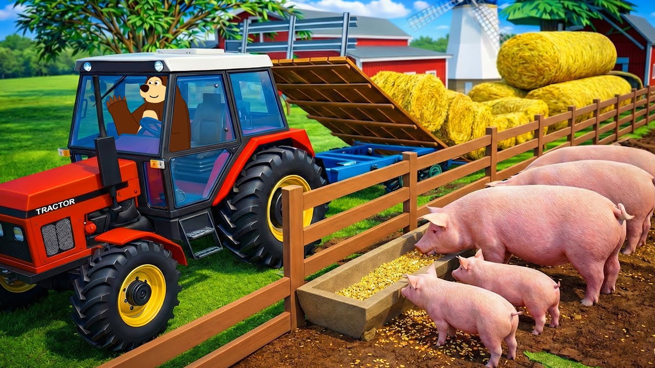 Farm Work: Pigs Escaped! Tractor to the Rescue & Fixing the Fence | Real Farm Animation