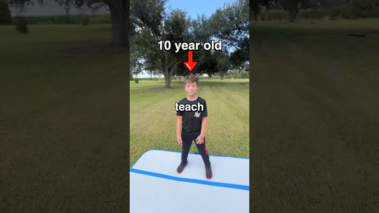 Обучение 10-летнего ребенка делать сальто назад.