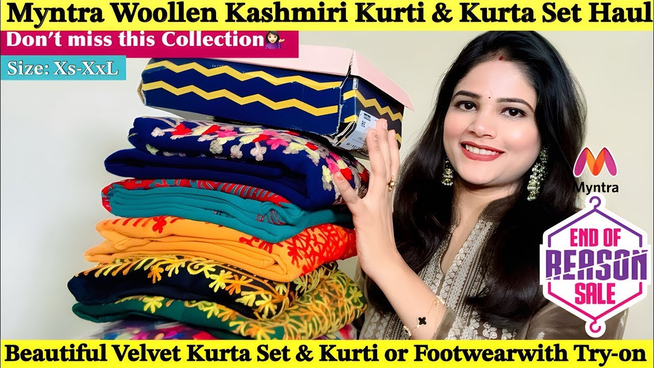 Myntra Winter kurta set Haul| Affordable woollen Kashmiri Kurti & Velvet kurta set with Saul Review✅