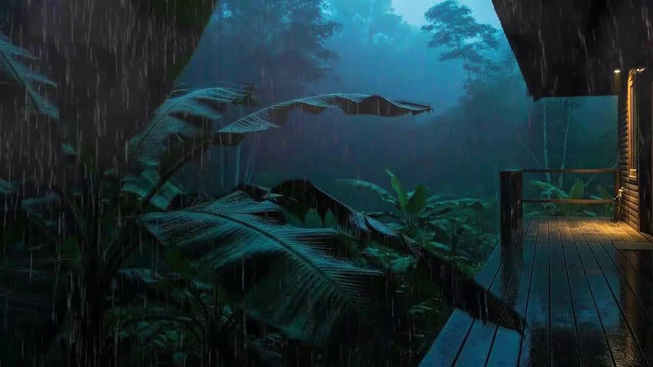 Drift to Sleep with Light Rain and Soft Storm at Forest Cabin Terrace 🌧️