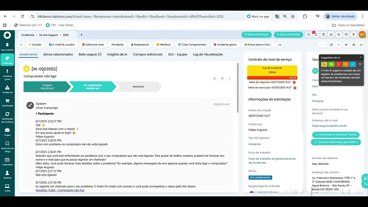 HALOITSM - Atendimento N&Iacute;VEL1 com a HALO.AI
