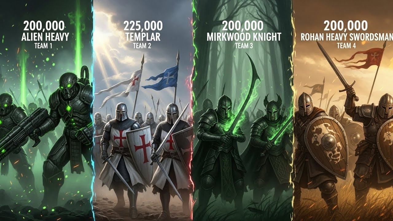 200k Alien Heavy vs 225k Templar vs 200k Mirkwood Knight vs 200k Rohan Heavy Swordsman⚔️👽🧝&zwj;♂️🐎