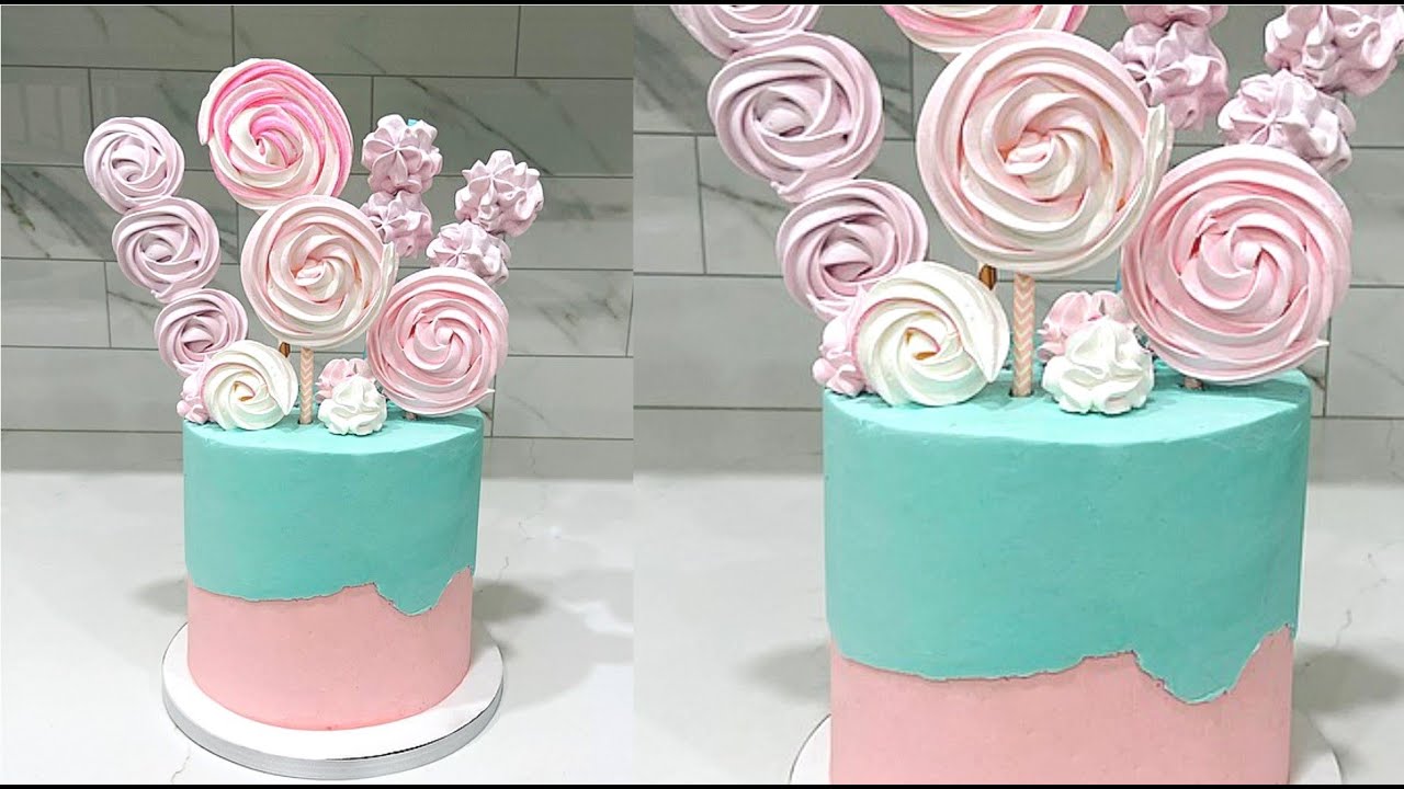 how to make a two tone cake with meringue pops | Cake decorating tutorials | Sugarella Sweets