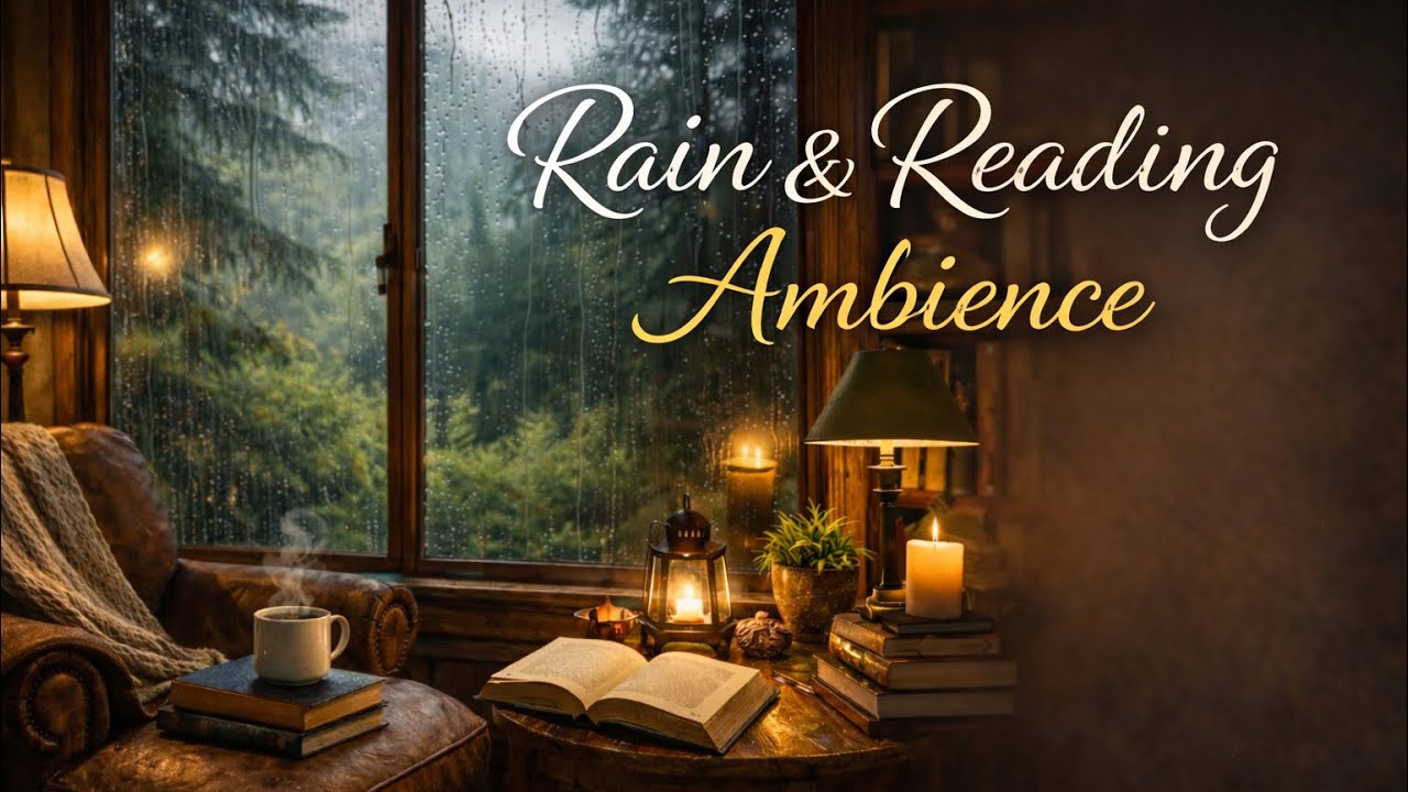 Rain & Reading Ambience 🌧️ Cozy Window, Books & Candlelight | Relaxing Rain Sounds (1 Hour)
