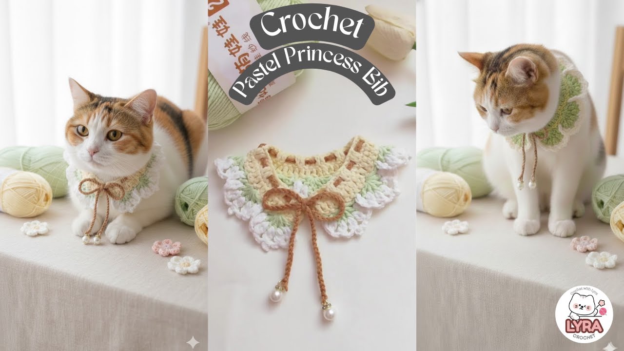 How to Crochet a Pastel Princess Cat Bib 🧶🐱 | Easy Crochet Tutorial for Beginners