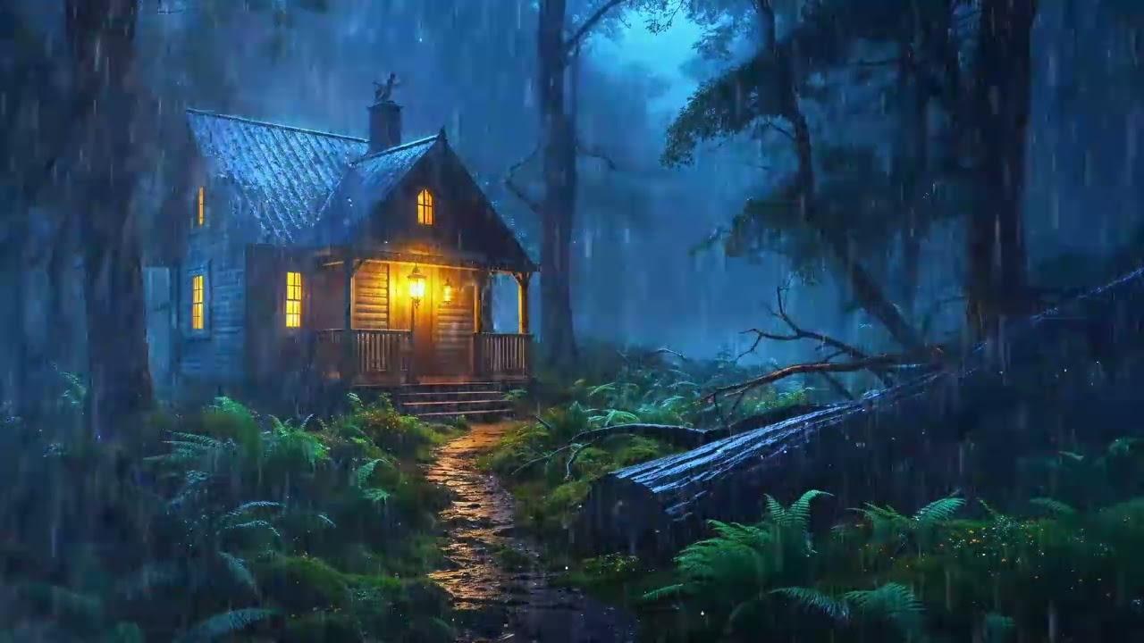 Rain Sounds for Sleep | 3 Hour Heavy Rain & Thunder on a Cozy Cabin Roof