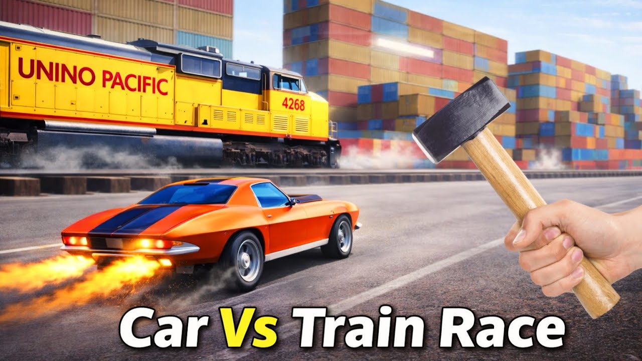 Car Vs Train Race Gameplay 😱 Ramp Car Racing 3D Game - Android Games