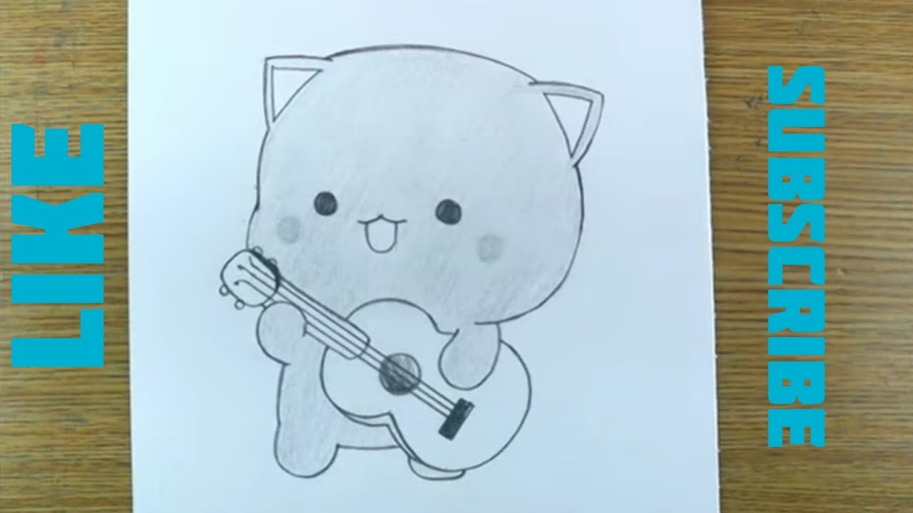 Drawing of bear playing guitar. 