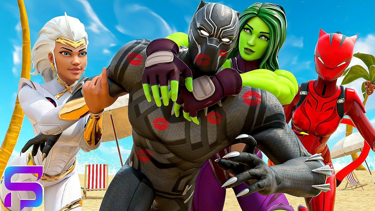 SUPERHERO GIRLS PLAY KISS CHASING with BLACK PANTHER.... ( Fortnite Short)