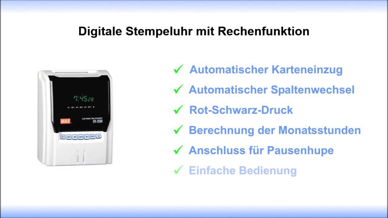 Digitale Stempeluhr MAX ER 2500 mit Rechenfunktion