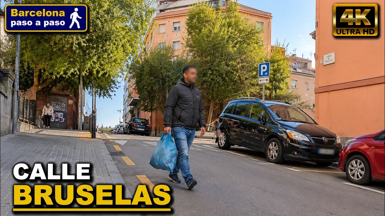 Calle Bruselas | Paseos por Barcelona 4K | Distrito de Horta-Guinardó | España