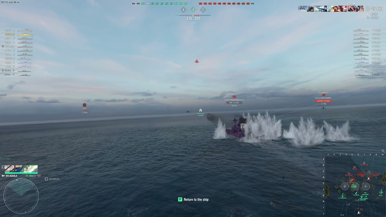 World of Warships: 1 Round of T8 RN Aquila (What a Weird Round; Both Team Complain Their Teammate)