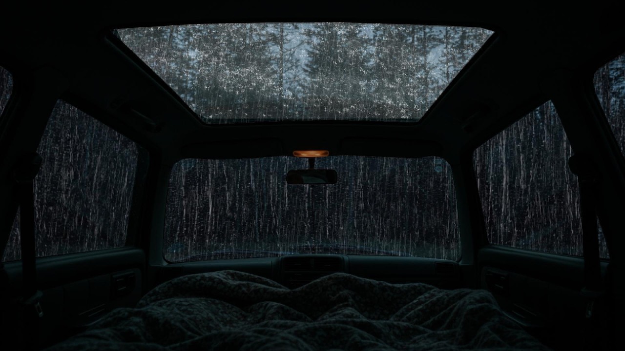 Relaxing Rain & Thunder on Cozy Car ⛈ Deep Sleep Sounds, Stress Relief & Peaceful Night Ambience
