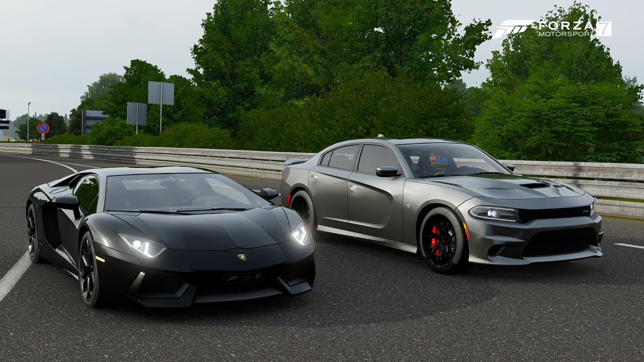 Forza 7 Drag race: Lamborghini Aventador vs Dodge Charger SRT Hellcat (800hp)