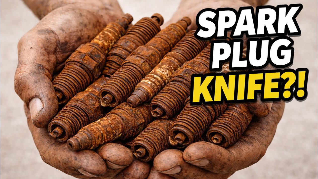 Forging a Damascus Knife From Rusty Spark Plugs?! (Unbelievable Result)