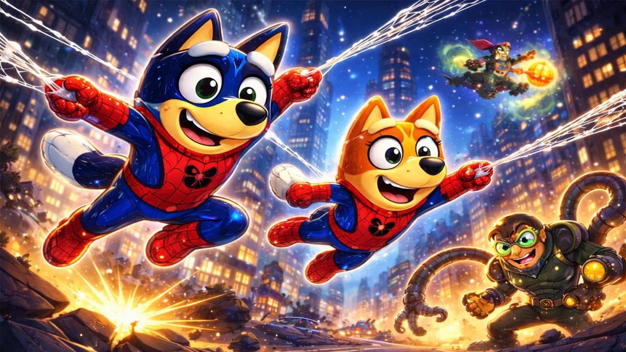 Bluey and Bingo as Spider Heroes 🕷️🌆 Can They Save the City in Time?🕸️ | Funny Bluey Animation