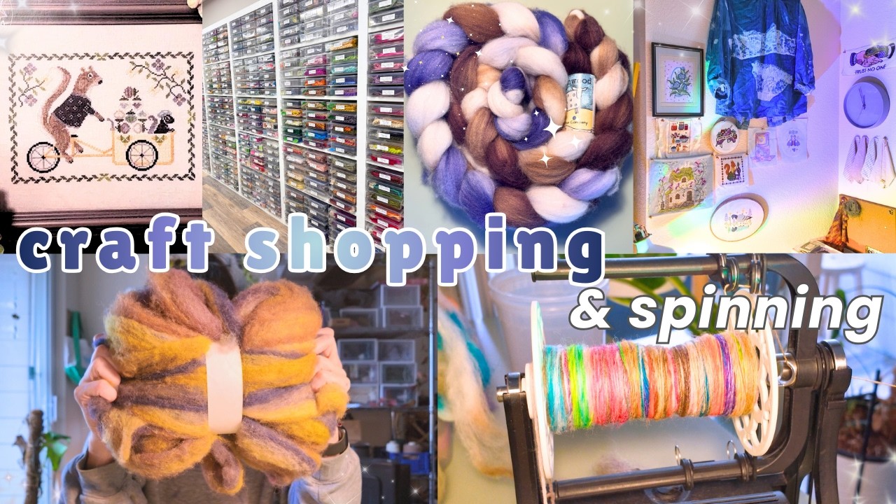🪡🦙 cross stitch & fiber shopping, spinning yarn, & a nearly finished apartment tour