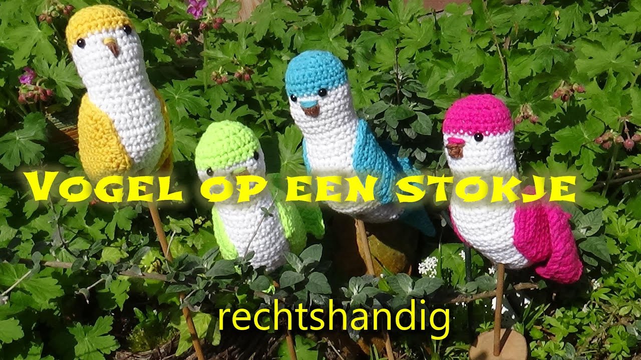 Haken - tutorial #539: Vogel op een stokje