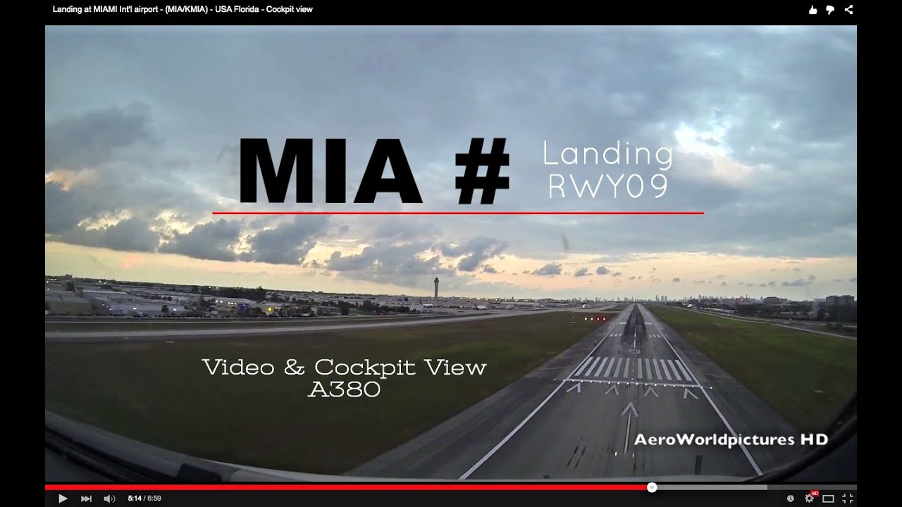 Landing at MIAMI Int'l airport (MIA/KMIA) USA Florida - Cockpit view