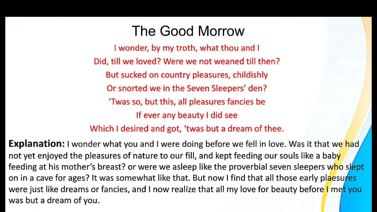 The Good Morrow' poem by John Donne |The Good Morrow' explanation in Hindi | English Literature