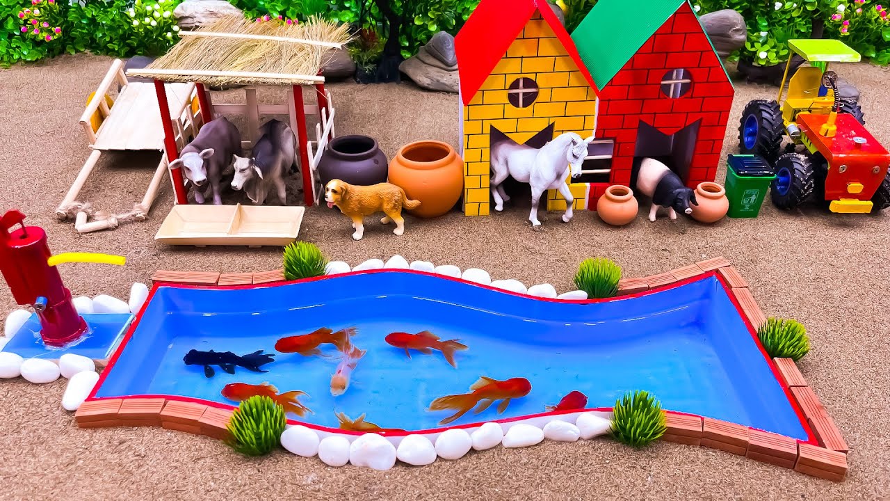 DIY Farm Diorama with aquarium | House for cow | Supply Water for animals @DogShelterQ