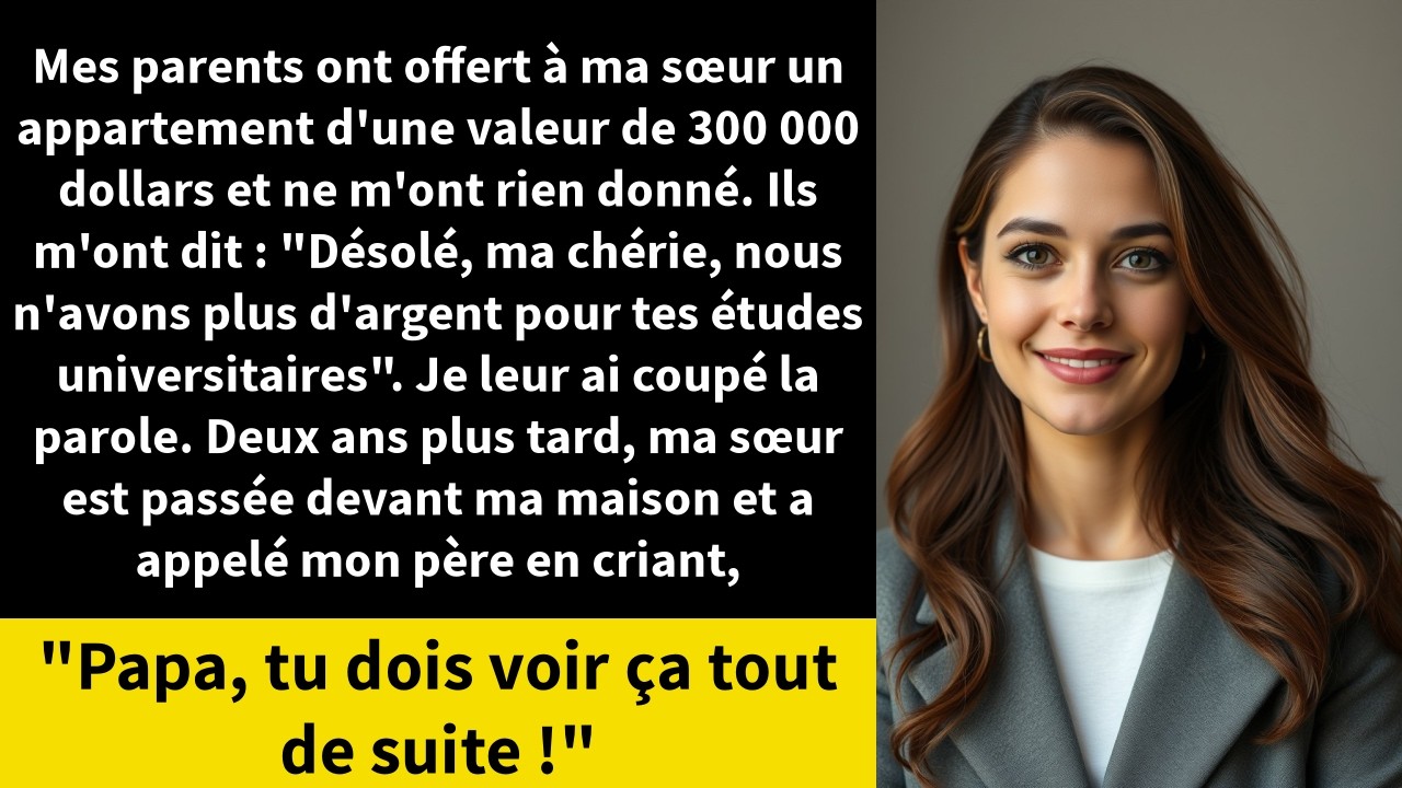 Mes parents ont offert à ma sœur un appartement d'une valeur de 300 000 dollars et ne m'ont rien