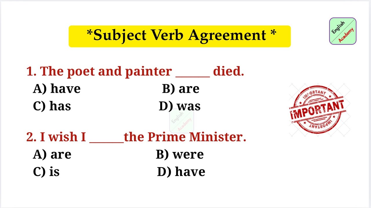Subject Verb Agreement practice set 20 #englishacademy #subjectverbagreement