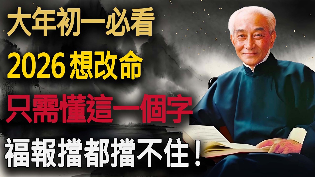 【大年初一必看】出門前先聽這段話！南懷瑾：2026火馬年想改命？只需這「一個字」，福報擋都擋不住！#2026丙午年 #火馬年運勢 #南懷瑾智慧 #改命 #福報流體力學 #修行 #南師 #佛學
