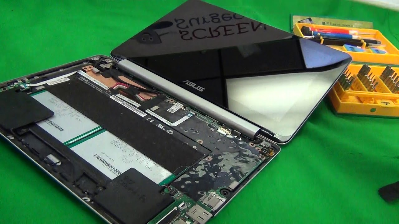 Процедура замены сенсорного экрана, клавиатуры и аккумулятора на Chromebook ASUS C100P, часть 1