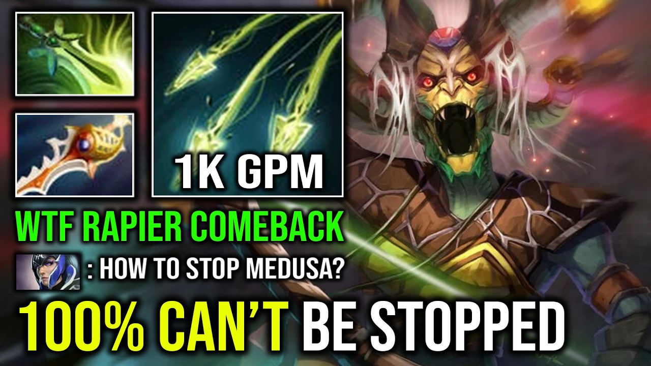 WTF Nothing Can Stop Late Game Medusa 20K Gold Comeback 1v5 Rapier Multishot 1K GPM Dota 2
